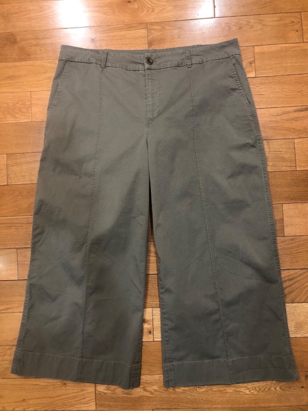 Lauren Ralph Lauren Wide Leg Cropped Pants Olive Green Size 14 Pintuck Seam